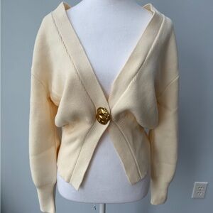 Urban Revivo Women’s Ivory Ribbed Cardigan Gold Button Size L NWT